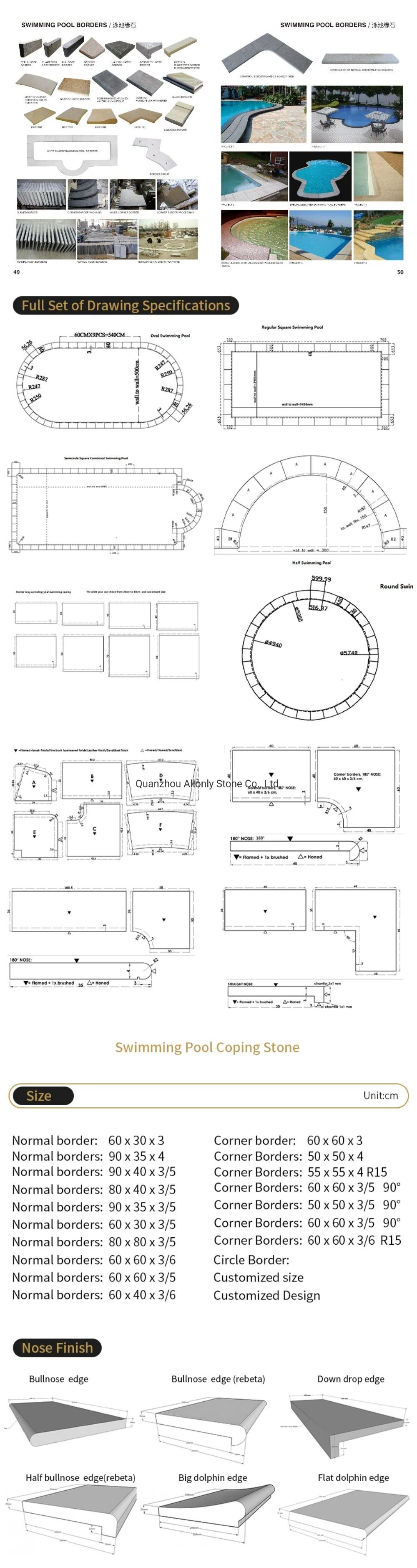 Bullnose Black Granite Swimming Pool Border with Patio Stone