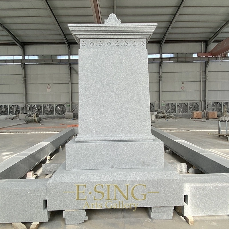 Newly Finished Headstone Large Size USA Monument Sandblasted Grey Granite Tombstone