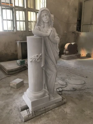 Mémorial de pierre tombale gravé par ange de pierre de marbre blanc de pierre de Haobo